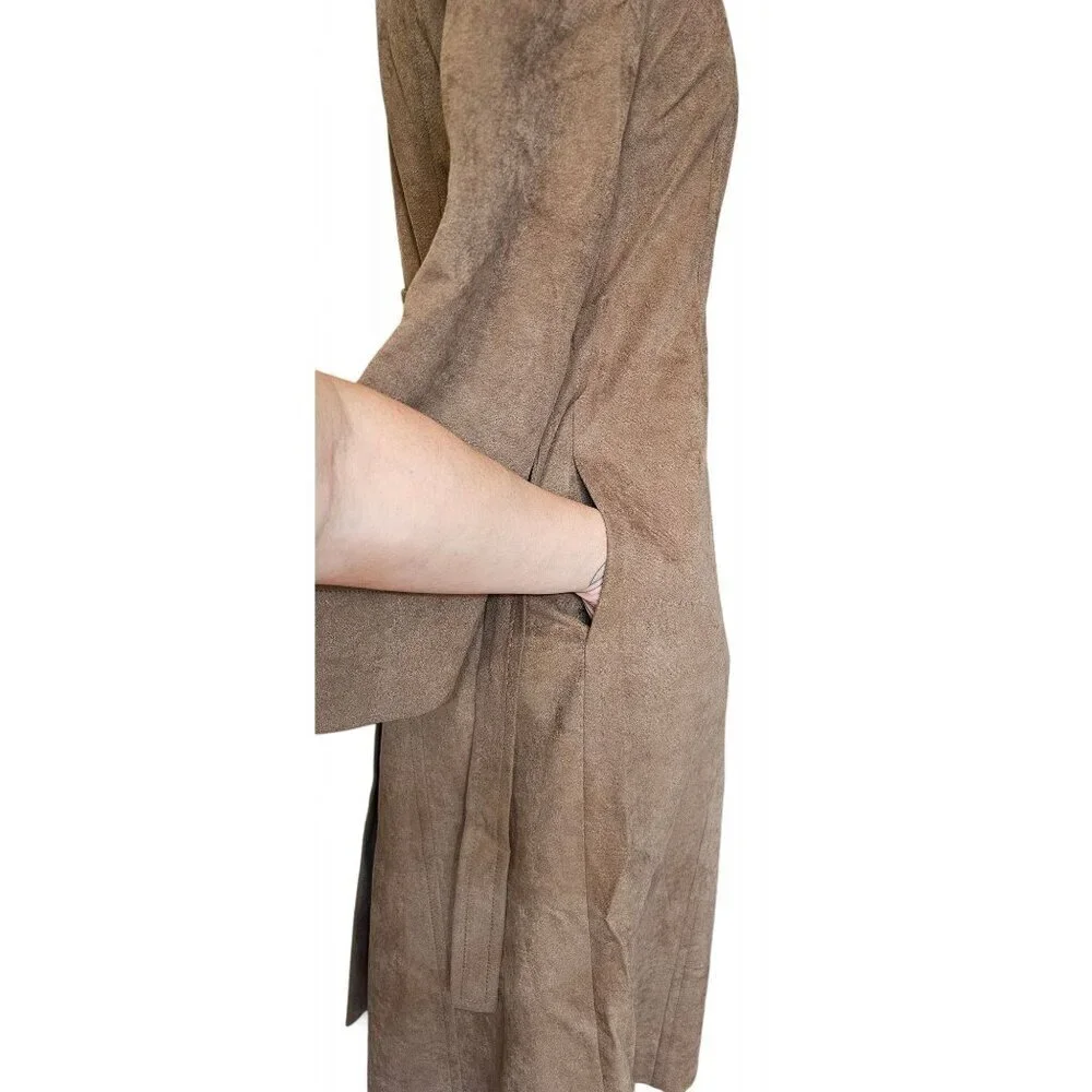 Vintage Mar-Del Mar Del brown long coat button up w/ belt repels rain &stains S - Picture 6 of 13